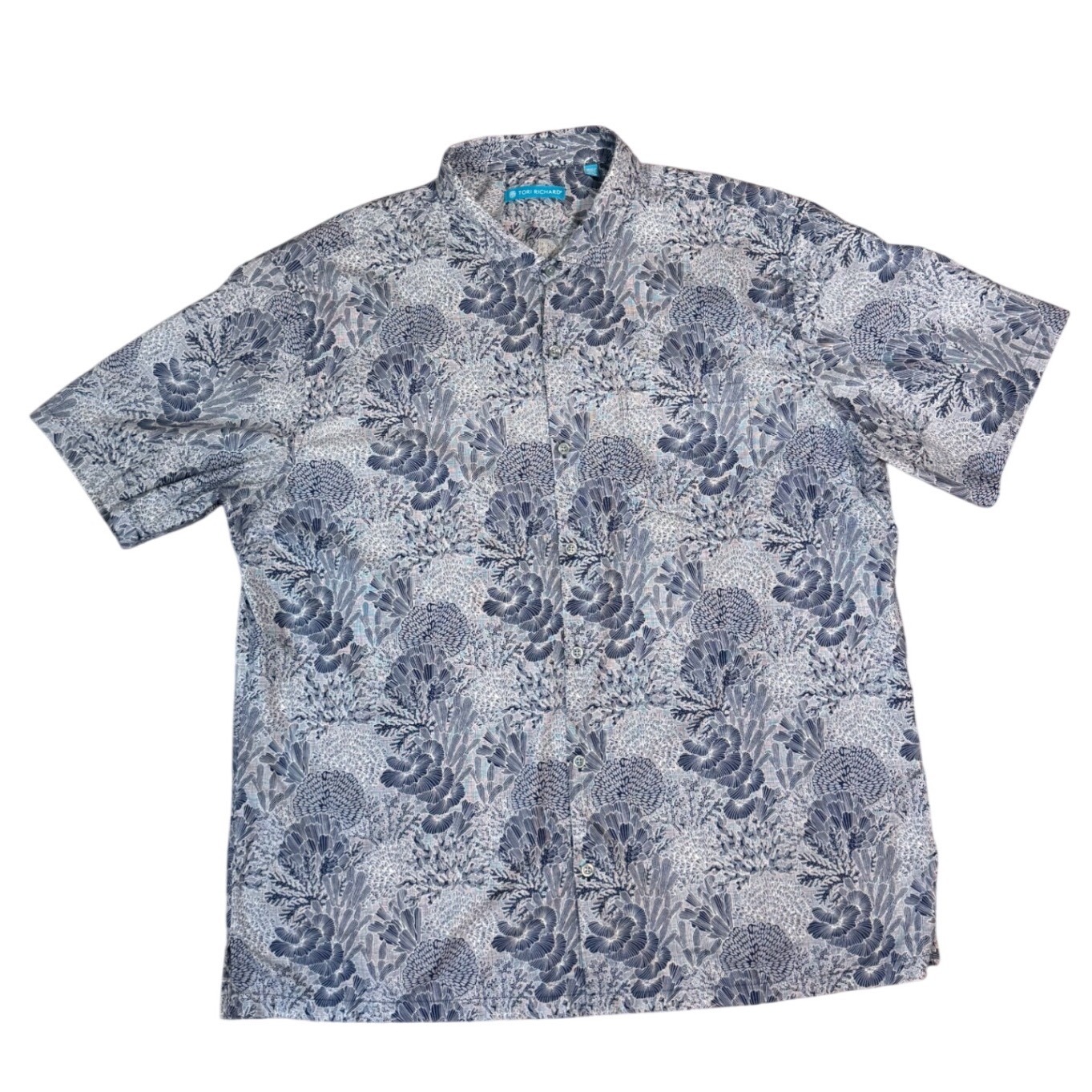 Tori Richard Mens 2xl Blue Coral Print Short Sleeve Button Up Shirt Hawaii Made
